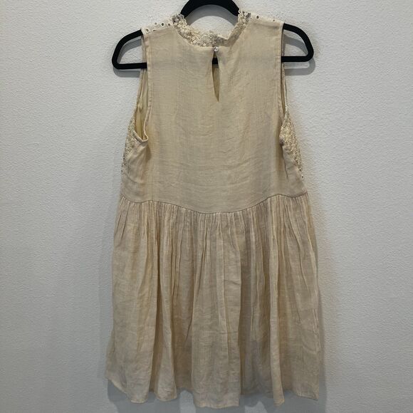 Umgee Cream Lace Peasant Babydoll Mini Dress Size M Femenine Fairy Cottage - Picture 5 of 7